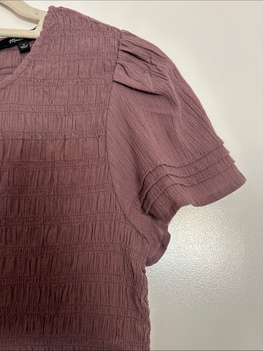Madewell Mauve Textured Short Sleeve Blouse - Picture 2 of 5